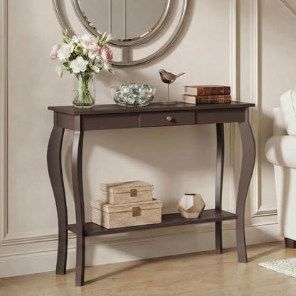 ChooChoo 47 Inch Narrow Console Table with Drawer, Chic Accent Sofa Entryway Table with Shelves for Entryway, Living Room, Hallway, Espresso - color: Espresso, size: 11.8"D x 47.2"W x 31.4"H