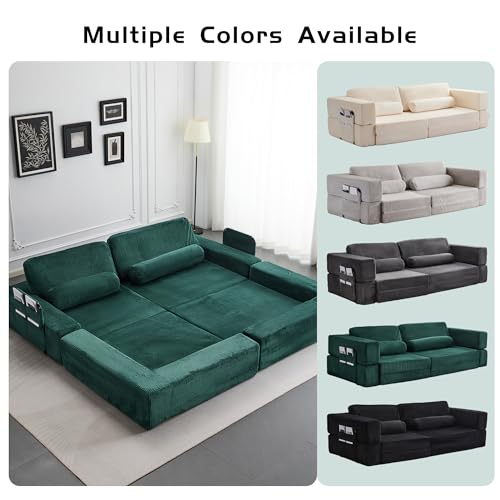 49" Foldable Modular Studio Couch, Space Saver Bed with High Density Foam, Sofa Individual with Creative Shape for Apartment Leisure Scenes, Green - color: Green
