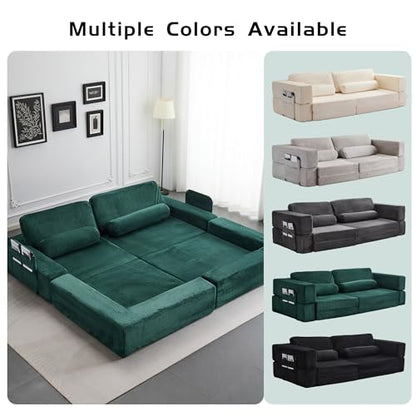 49" Foldable Modular Studio Couch, Space Saver Bed with High Density Foam, Sofa Individual with Creative Shape for Apartment Leisure Scenes, Green - color: Green