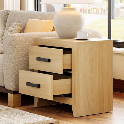 WAMPAT Nightstand with 2 Large Drawers,Wooden Nightstand with Storage,Farmhouse Bedside Table End Table for Bedroom, Oak - color: Oak