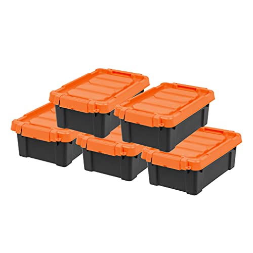 IRIS USA 5-Pack 3 Gal Heavy Duty Lockable Storage Totes with lids, Orange | Built for tools, hardware, emergency supplies and small equipment, Stackable design keeps spaces organized - color: Black, size: 3 Gal - 5 Pack