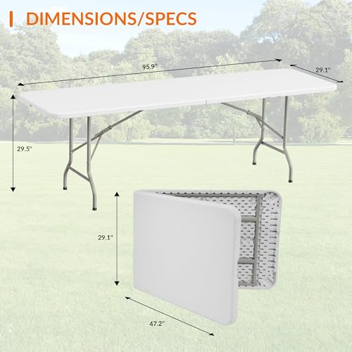 Elevon 8 Feet Heavy Duty Folding Table with Adjustable Height, Fold-in-Half Portable Table for Indoor Outdoor Use - Camping, Picnic, Party, Wedding, Dining, Utility Table - size: 8 feet