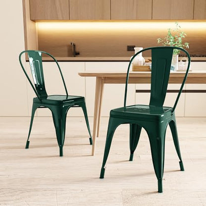 AC Pacific 18 Inch Seat Height Industrial Metal Dining Chairs, Stackable Kitchen or Bar Seat, Durable Modern Design, Versatile Accent Furniture, Set of 2, Dark Green - color: Dark Green, size: Set of 2