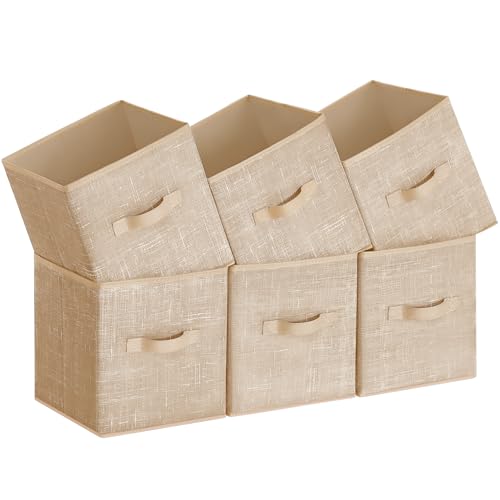 SONGMICS Storage Cubes, 11-Inch Non-Woven Fabric Bins with Double Handles, Set of 6, Closet Organizers for Shelves, Foldable, for Clothes, Sand Beige UROB026K03 - color: Sand Beige, size: 11 Inch-6 Pack