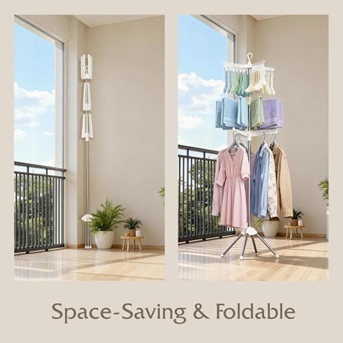 Beaudaily Clothes Drying Rack, Foldable 79.5-Inch Laundry Drying Rack,3 Tie, with Rotatable Arms, Stainless Steel, Holds 27 Clothes,8 Towels and 24 Clips for Hanging Socks, White and Silver - color: White + Silver, size: 3-Tier