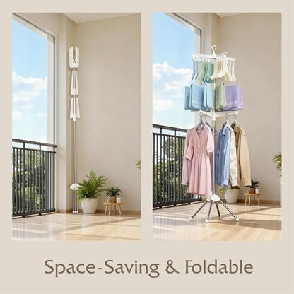 Beaudaily Clothes Drying Rack, Foldable 79.5-Inch Laundry Drying Rack,3 Tie, with Rotatable Arms, Stainless Steel, Holds 27 Clothes,8 Towels and 24 Clips for Hanging Socks, White and Silver - color: White + Silver, size: 3-Tier