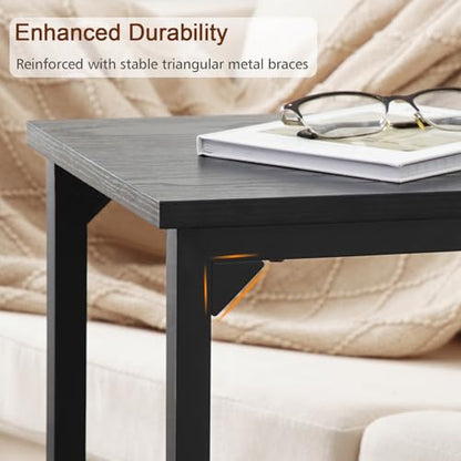 AMHANCIBLE C Shaped End Table Set of 2, Couch Side Table that Slide Under | TV Trays for Eating on Couch, Narrow Small Space Side Tables for Living Room Bedroom, Black - color: Black
