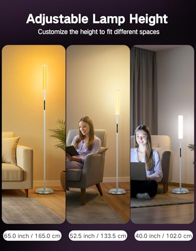 OUTON Bright Smart Floor Lamp with Remote, App & Touch Control, RGB Color Changing Standing Lamp, 2200K-6500K Dimmable, 3 Adjustable Heights, 32 Scenes for Living Room Bedroom Office,Grey - color: Gray