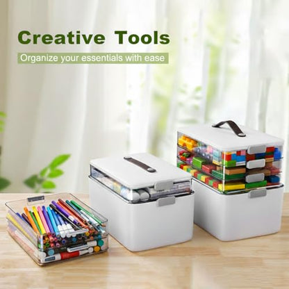 MOPALL Craft Medicine Cabinet Organizers Storage Box for Art Supply Sewing | 4-Tier Mega Capacity, Portable Latch Bin with Lid, Leather Handle, Space-Saving, for Home Office, Pill Bottle, First Aid