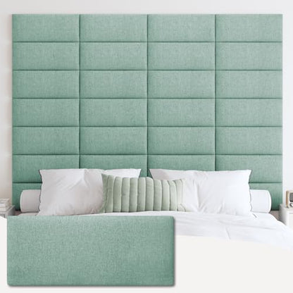 IFNOW Upholstered Wall Mounted Headboard, 3D Soundproof Wall Panels Peel and Stick for King Size, Reusable and Removable Tufted Bed Headboard in Grass Green (12 Panels, 10" x 24") - color: Fabric-grass Green, size: King