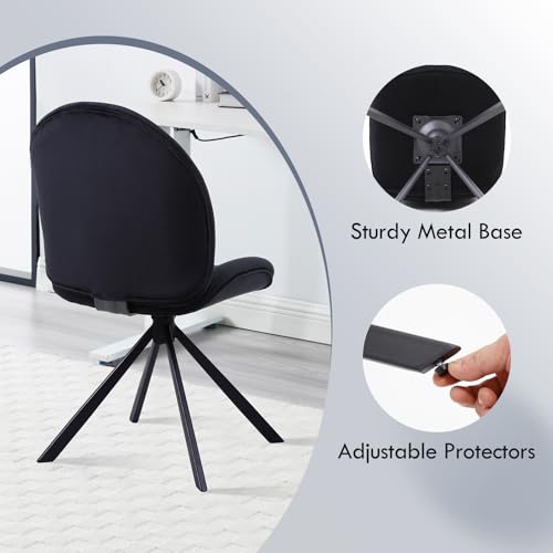 Velvet Swivel Office Chair No Wheels, Small Comfy Mid Century Armless Desk Chair, Cute Swivel Vanity Chair No Wheels for Small Spaces, Bedroom,Living Room,Home Office, Black - color: Black-velvet