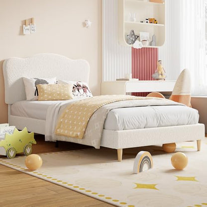 GarveeHome Upholstered Sturdy Twin XL Bed Frame for Kids, Girls, Boys,Beige | Adjustable Headboard, Sherpa Fleece, Upholstered, Sturdy Wood Slats, No Box Spring Needed, Easy Assembly - color: Beige, size: Twin XL