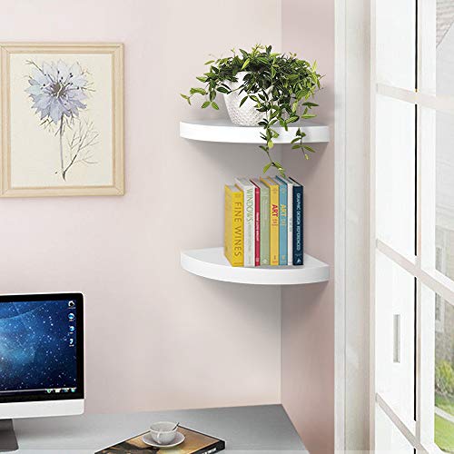 ZGZD Corner Shelf Invisible Wall Mounted Shelves Radial Shape Perfect for Bedroom Bathroom Living Room Kitchen Set of 2 White - size: Arc edge