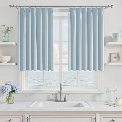 UHITECH Short Pinch Pleated Blackout Curtains 35 Inch Long Light Blue | Suitable for Kitchen/Living Room/Small Window/Basement, Thermal Insulated, Noise Reducing, UV Protection, Privacy, Modern - color: #06 Light Blue, size: 40"W x 35"L (Pack of 2)
