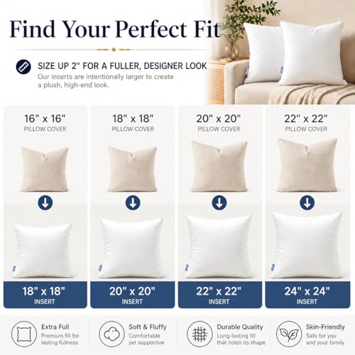 Leeden 16x16 Pillow Inserts Pack of 2, 16 Inch Decorative Throw Pillow Inserts, Soft Fluffy Square Throw Pillows for Couch, Sofa, Bed, and Home Decor White Cushion - size: 16x16 Inch