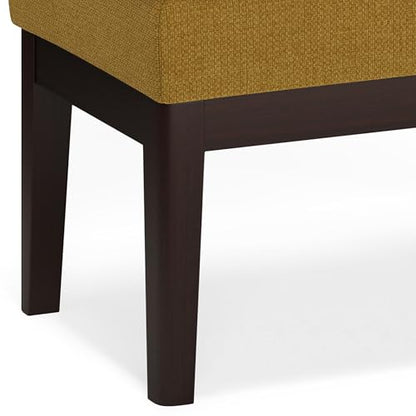 SIMPLIHOME Carlson 27" Wide Woven Fabric Rectangle Ottoman in Marigold | Mid-century modern ottoman with a padded seat for extra seating in bedroom or entryway; footstool, footrest. - color: Marigold, style: Small Ottoman Bench