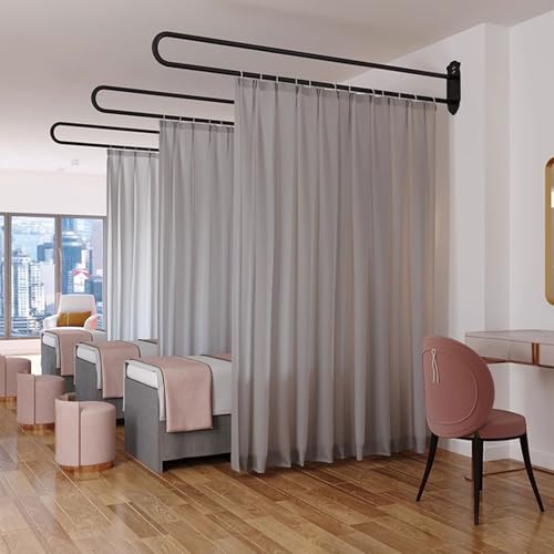 Privacy Partition Curtains, U Shaped Rod with Hook, 6.56ft,Grey | Wall Mounted Privacy Room Divider Rod with Flat Hook ,for Fitting Room Beauty Salon Bedroom Hospital - color: Grey