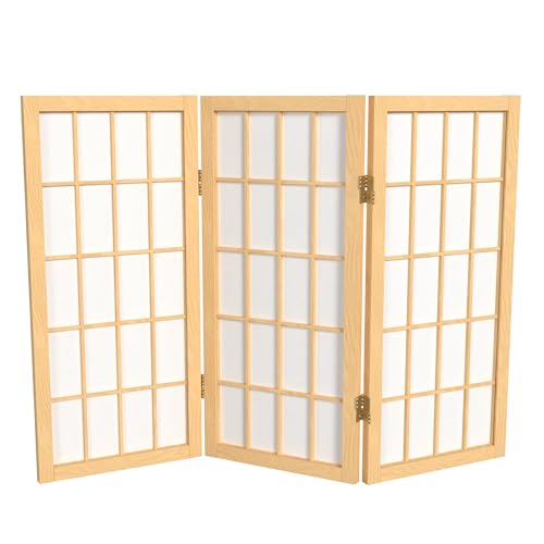 2 ft. Short Desktop Window Pane Shoji Screen - Natural - 3 Panels - color: Natural, size: 3 Panel