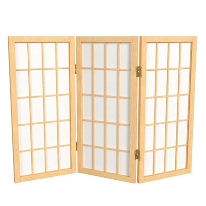 2 ft. Short Desktop Window Pane Shoji Screen - Natural - 3 Panels - color: Natural, size: 3 Panel