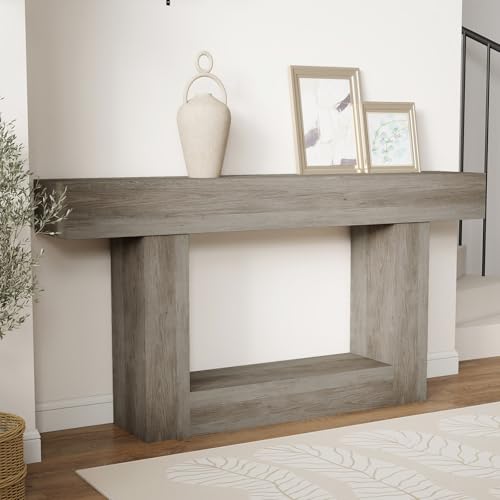 Spaco 63'' Long Console Table,2 Tier Farmhouse Entryway Table Sofa Table with Storage,Wood Behind Couch Table for Living Room, Hallway,Foyer - color: Grey (63'')