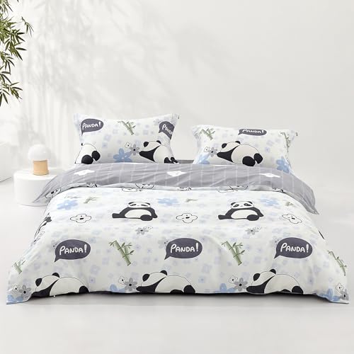 SAPHREAS Home Cute Duvet Cover 100% Cotton Cartoon Twin Comforter Cover Set 2pcs with Zipper Closure 1 Duvet Cover 1 Pillowsham Twin Size - color: Panda Alan(white), size: Twin (68"x90")