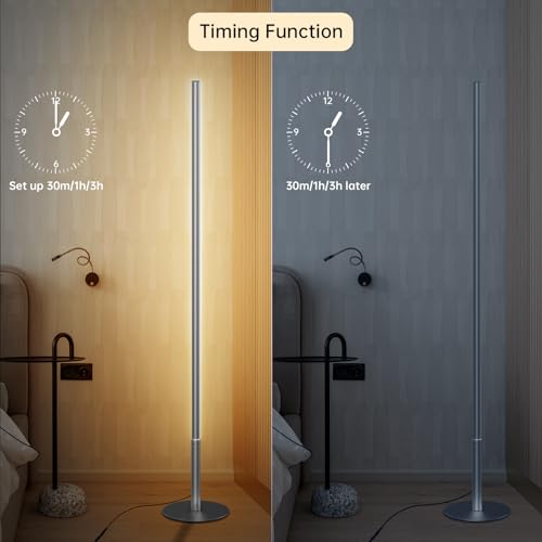 Marlrin Minimalist Corner Floor Lamp, Silver LED Standing Lamp | 57.8” height design with remote control, 2700K-6500K dimmable ambient light for living rooms, bedrooms, and corners