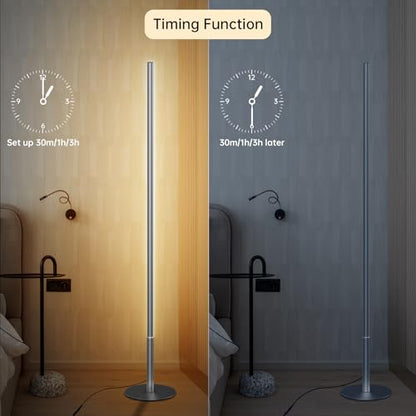 Marlrin Minimalist Corner Floor Lamp, Silver LED Standing Lamp | 57.8” height design with remote control, 2700K-6500K dimmable ambient light for living rooms, bedrooms, and corners