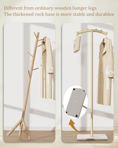 Modern Coat Racks,T-Shaped Coat Stand with Rock Base,68.9in Gold | Metal Garment Racks with Anti Slip Knot,Arcuate Clothes Display Hanger with Natural Patterned Bottom Plate for Bedroom - color: Gold