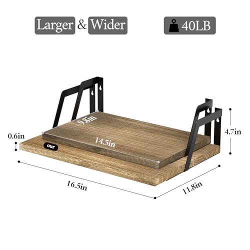 SRIWATANA Carbonized Black Deep Floating Shelves, Set of 2 Wood Wall Shelf | Sturdy Rustic Wood Organizers; Large Capacity Spacious Hanging Boards to Display Books, Plants, & Kitchen Spices - color: Carbonized Black