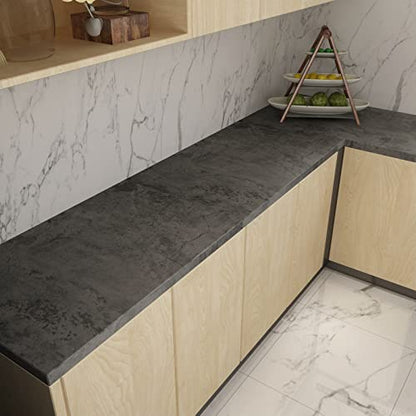 3yecao 16"×197" Extra Thick Dark Blue Grey Concrete Wallpaper Peel and Stick Waterproof Gray Concrete Contact Paper Vinyl Wrap 3d Faux Adhesive Cement Tile Sticker for Kitchen Island Bedroom Gym Walls - color: Grey Blue, size: 16" x 197"