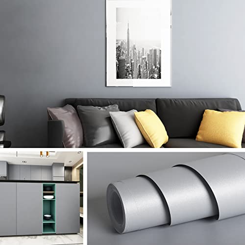 Livelynine 15.8x197 Light Grey Contact Paper Peel and Stick for Cabinets Rental Friendly Kitchen Cabinet Wallpaper Adhesive Vinyl Wrap Gray Desk Cover Removable Wall Paper Modern Bedroom Bathroom - color: Solid Gray, size: 15.8" x 197"