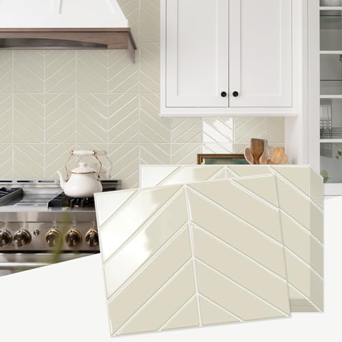 STICKGOO Herringbone Peel and Stick Backsplash, Light Gray Beige, 10 Sheets | 12.6 x 9.7 in, Thicker Rectangular Vinyl Stick-On Wall Tiles, Easy Alignment, Waterproof, Easy to Clean, Kitchen/Bathroom - color: Light Gray Beige, size: Pack of 10