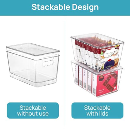 Vtopmart 6 Pack Clear Stackable Storage Bins with Lids, Large Plastic Containers with Handle for Pantry Organizer and Storage,Perfect for Bathroom,Cabinet,Kitchen,Fridge,Closet Organization - size: L( 11"L x 7.5"W x 6"H)