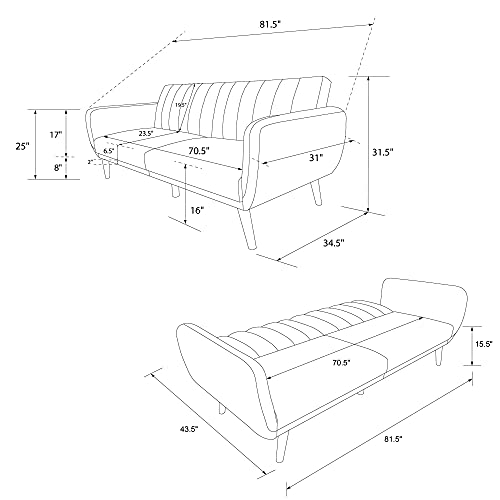 Novogratz Brittany Futon, Convertible Sofa & Couch,White Faux Leather - color: White Faux Leather