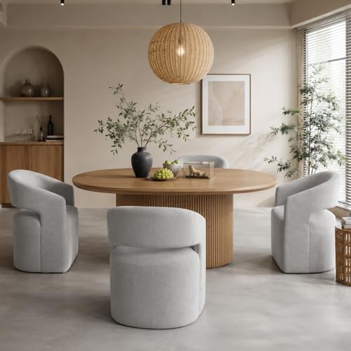 Upholstered Barrel Chair with Casters, Soft Textured Fabric Accent Armchair, Curved Wraparound Backrest, Open Cutout, Rounded Seat for Vanity Office Bedroom, Light Gray - color: Light Gray