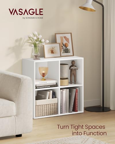VASAGLE Bookcase Cube Shelf with 4 Compartments, 9.4 x 26 x 26 Inches | Bookshelf storage shelf, Cloud White, CUSTOS Collection, ULBC476W01 - color: Cloud White, size: 4 Cubes (9.4"D x 26"H), style: 1 Pack