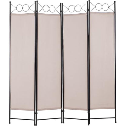 4 Panel Room Divider 6FT Steel Frame Screen Folding Privacy Divider Freestanding Partition for Home Office Bedroom (Tan) - color: Tan