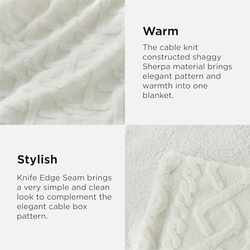 Bedsure Gentlesoft Sherpa Fleece Throw Blanket for Couch - Fluffy & Cozy Cable Jacquard Tufted Throw for Women Gift, Thick and Warm Christmas Blanket for Winter, Cream, 50x60 Inches | Ultra-Soft, Cozy, Thick for Winter, Ideal for Couch, Sofa, Living Room,