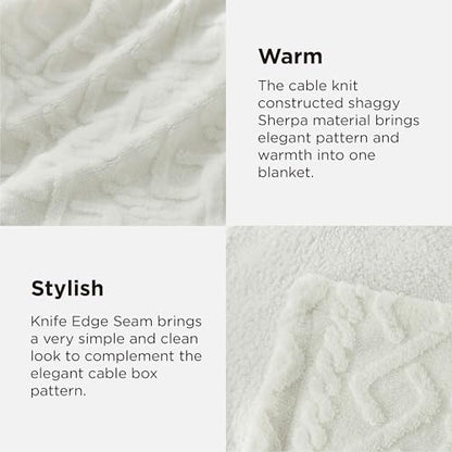 Bedsure Gentlesoft Sherpa Fleece Throw Blanket for Couch - Fluffy & Cozy Cable Jacquard Tufted Throw for Women Gift, Thick and Warm Christmas Blanket for Winter, Cream, 50x60 Inches | Ultra-Soft, Cozy, Thick for Winter, Ideal for Couch, Sofa, Living Room,
