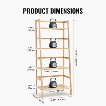 VEVOR 4-Tier Bamboo Ladder Shelf, Trapezoid Open Bookcase, Display Storage Rack Organizer, Freestanding Flower Plant Stand, Ladder Bookshelf Ideal for Bathroom, Bedroom, Office, Study, Natural - style: 4-Tier