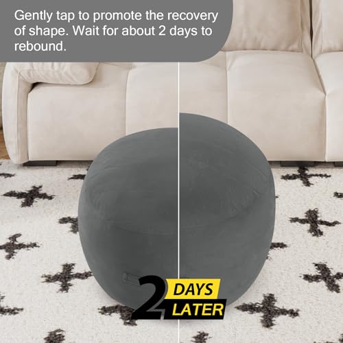 MeMoreCool Round Pouf Ottoman Foot Rest 20x15 Inches, Dark Grey | Dark Grey Round Pouf Footstool, Soft Foam Stuffed Circle Foot Rest for Living Room - color: Striped Dark Grey