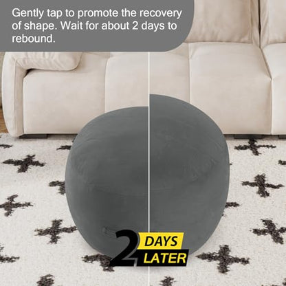 MeMoreCool Round Pouf Ottoman Foot Rest 20x15 Inches, Dark Grey | Dark Grey Round Pouf Footstool, Soft Foam Stuffed Circle Foot Rest for Living Room - color: Striped Dark Grey