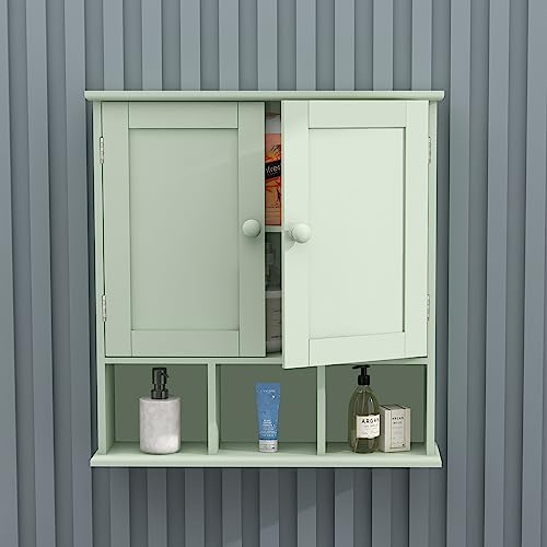 TaoHFE Green Medicine Cabinet,Bathroom Wall Cabinet with 2 Door | Adjustable Shelves,Over The Toilet Storage Cabinet,Green Bath room Cabinet Wall Mounted,Medicine Cabinets for Laundry Kitchen - color: Green