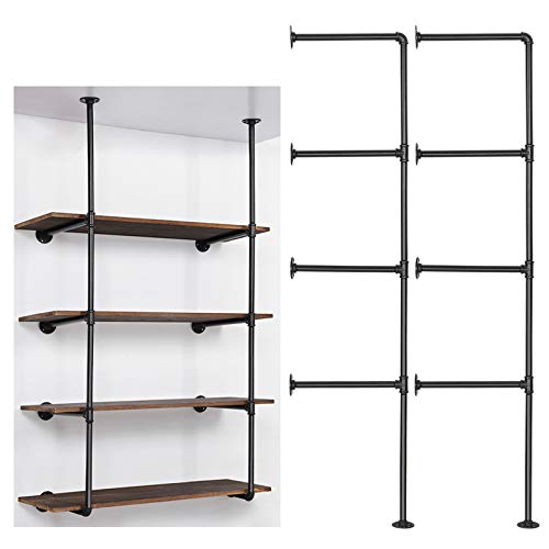 LIANTRAL Industrial Wall Mount Iron Pipe Shelf, 4 Tier X2 Pipe Shelving | Black DIY Open Bookshelf, Retro Storage Shelves Pipe Shelf Hung Bracket