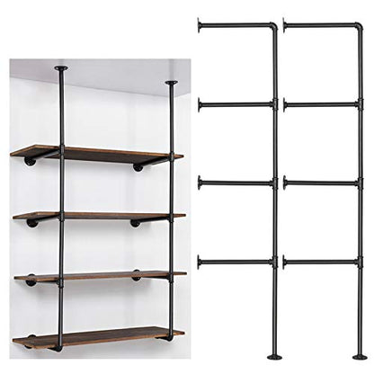 LIANTRAL Industrial Wall Mount Iron Pipe Shelf, 4 Tier X2 Pipe Shelving | Black DIY Open Bookshelf, Retro Storage Shelves Pipe Shelf Hung Bracket