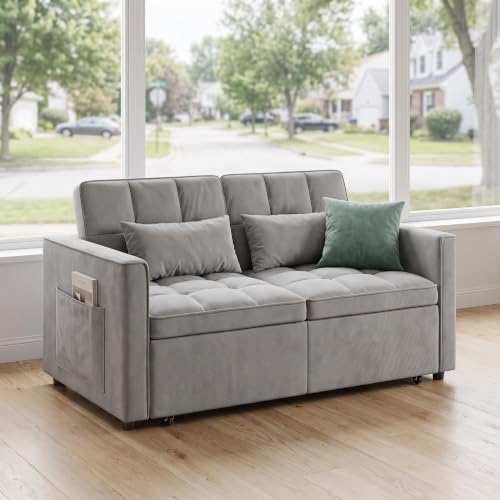 Sleeper Sofa Bed with Adjustable Backrest & Side Pockets, Gray | Adjustable Backrest & Side Pockets,Pull Out Sofa,Comfortable Fabric - color: S-light Gray-gw