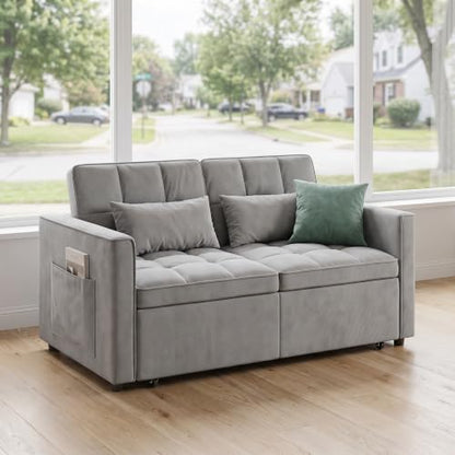 Sleeper Sofa Bed with Adjustable Backrest & Side Pockets, Gray | Adjustable Backrest & Side Pockets,Pull Out Sofa,Comfortable Fabric - color: S-light Gray-gw