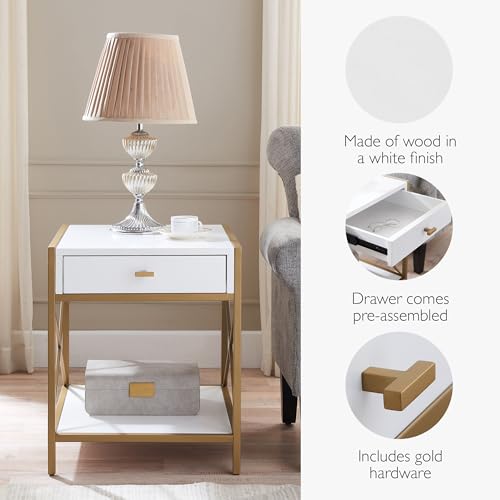 Leick Home Claudette End Table, 20", White, Gold - color: White