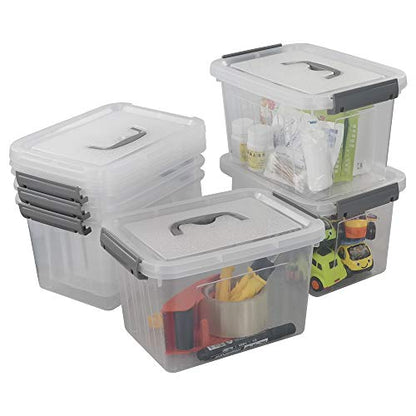 6-Pack Plastic Storage Box, 6 L Clear Storage Bins with Lid | 10.6"L x 7.6"W x 6.3"H, Integrated Top Handle, SecureLatches, Versatile For Craft, Cosmetic And Small Supply Storage - size: 6 L