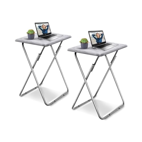 TV Tray Table, Folding Dinner Tray With No Assembly Required, Sturdy Foldable Snack Eating Table for Living Room, 2PCS (White Marble) - color: White Marble, size: 2pcs